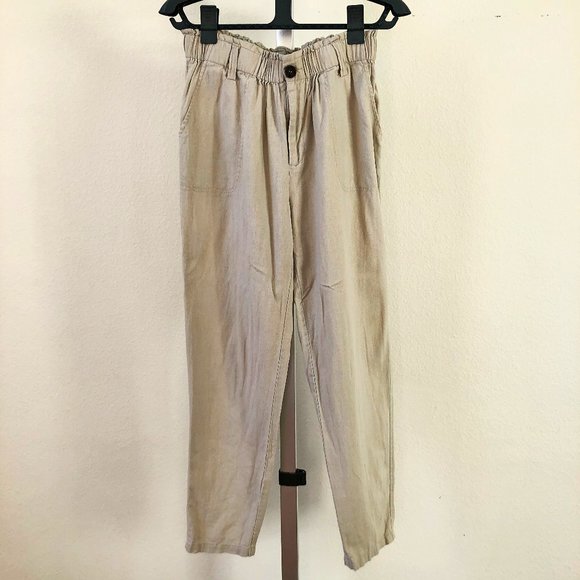 Chocolate Tan Linen Pants with Belt (S) - Picture 1 of 6